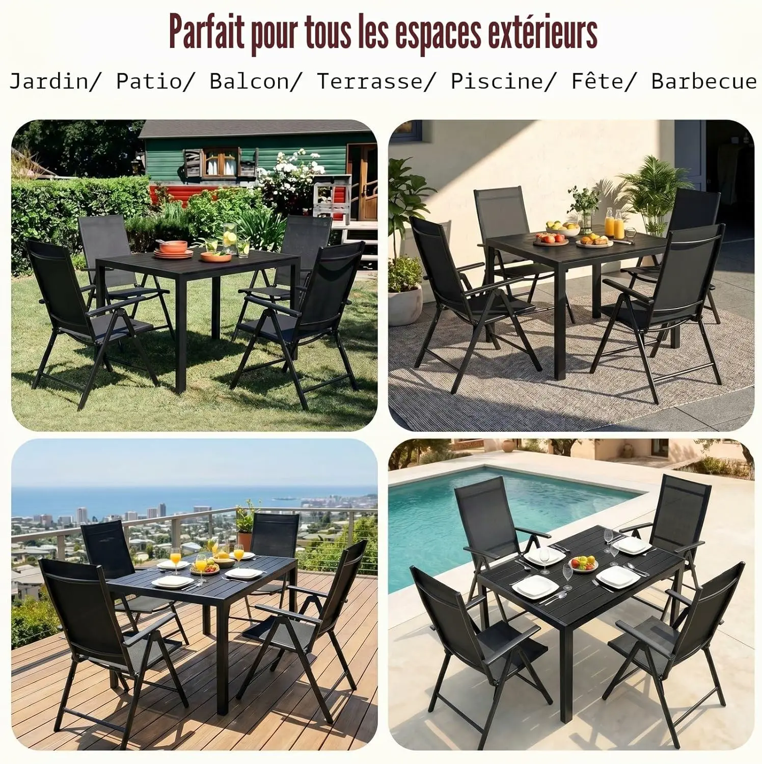 Table de jardin 6 places en aluminium noir vue 8