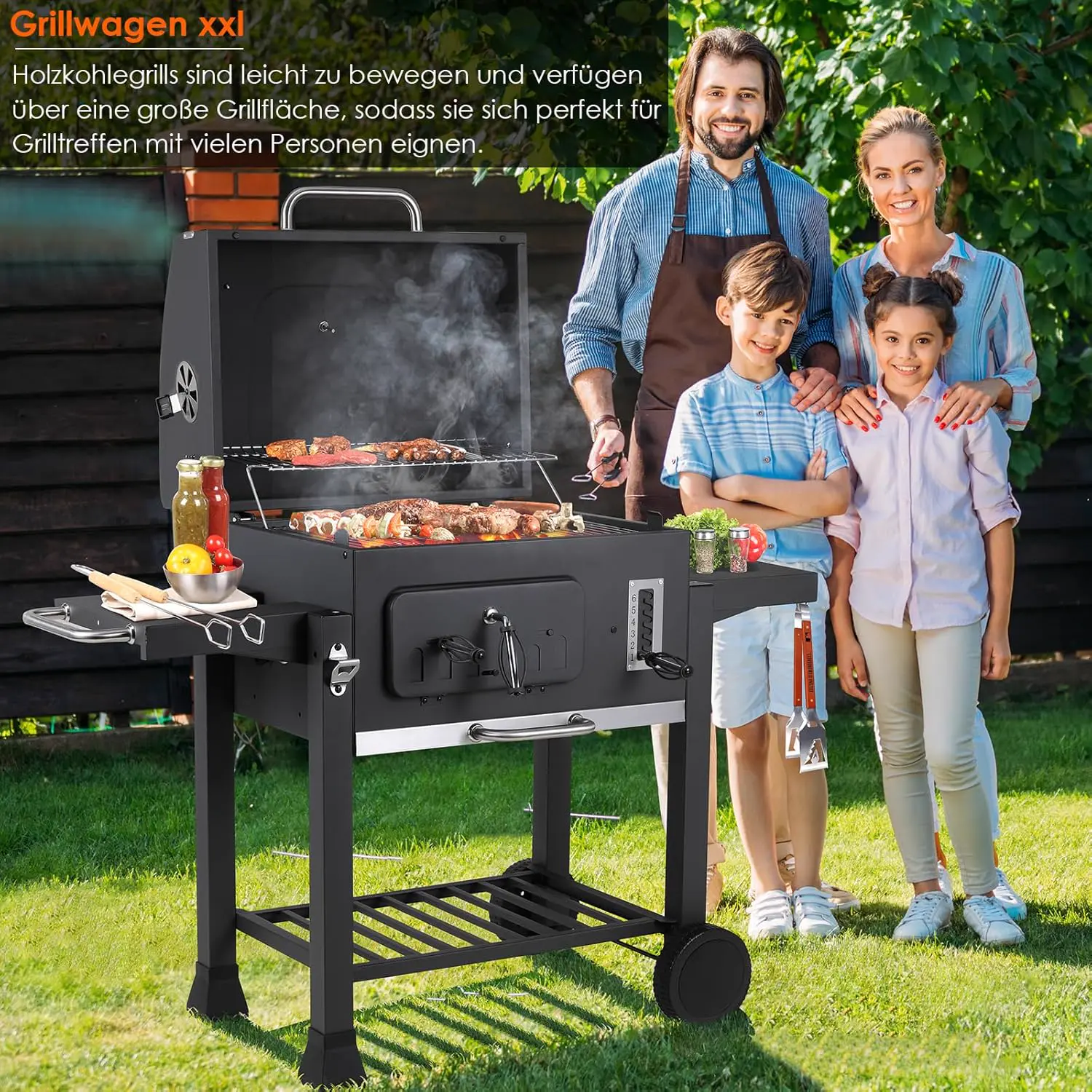 Barbecue à charbon 2 places en bois noir vue 2