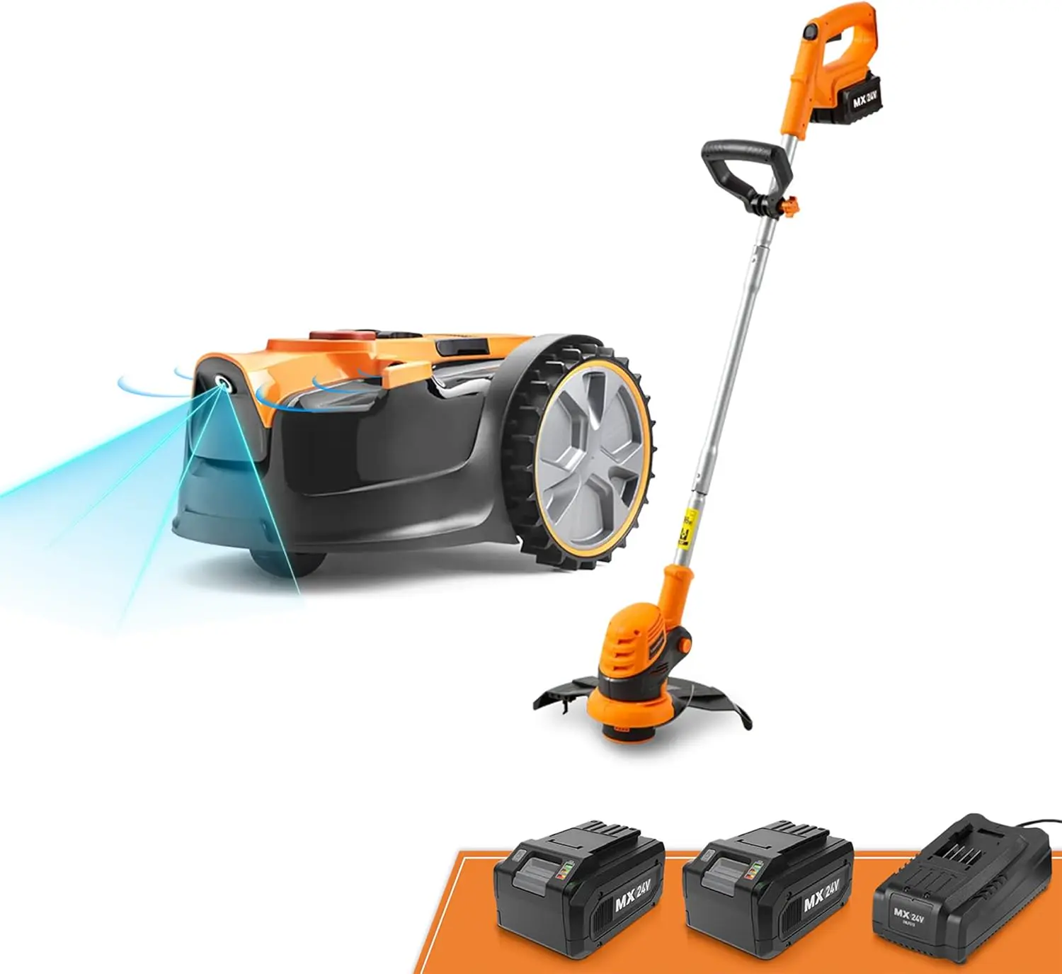 Robot tondeuse jaune vue 1