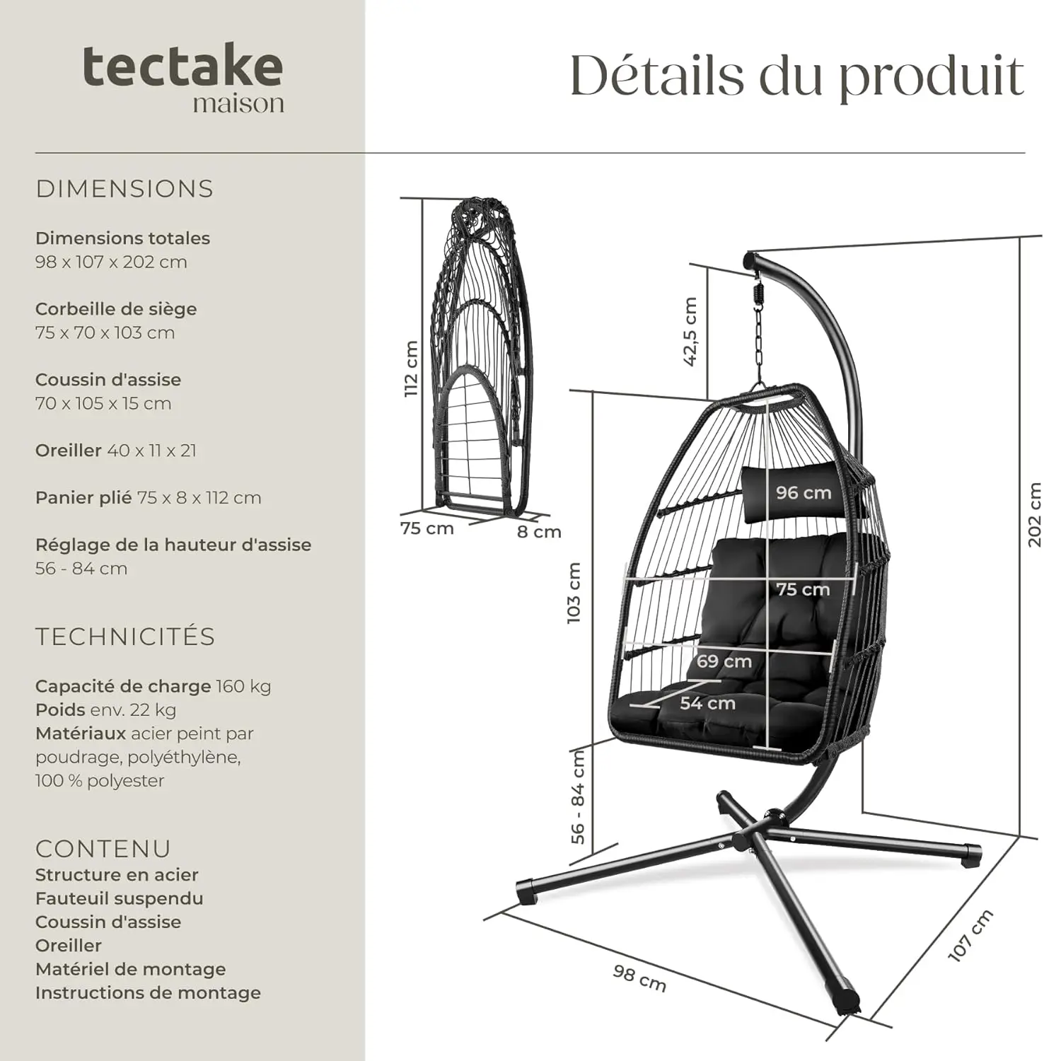 Fauteuils suspendus en métal vue 6
