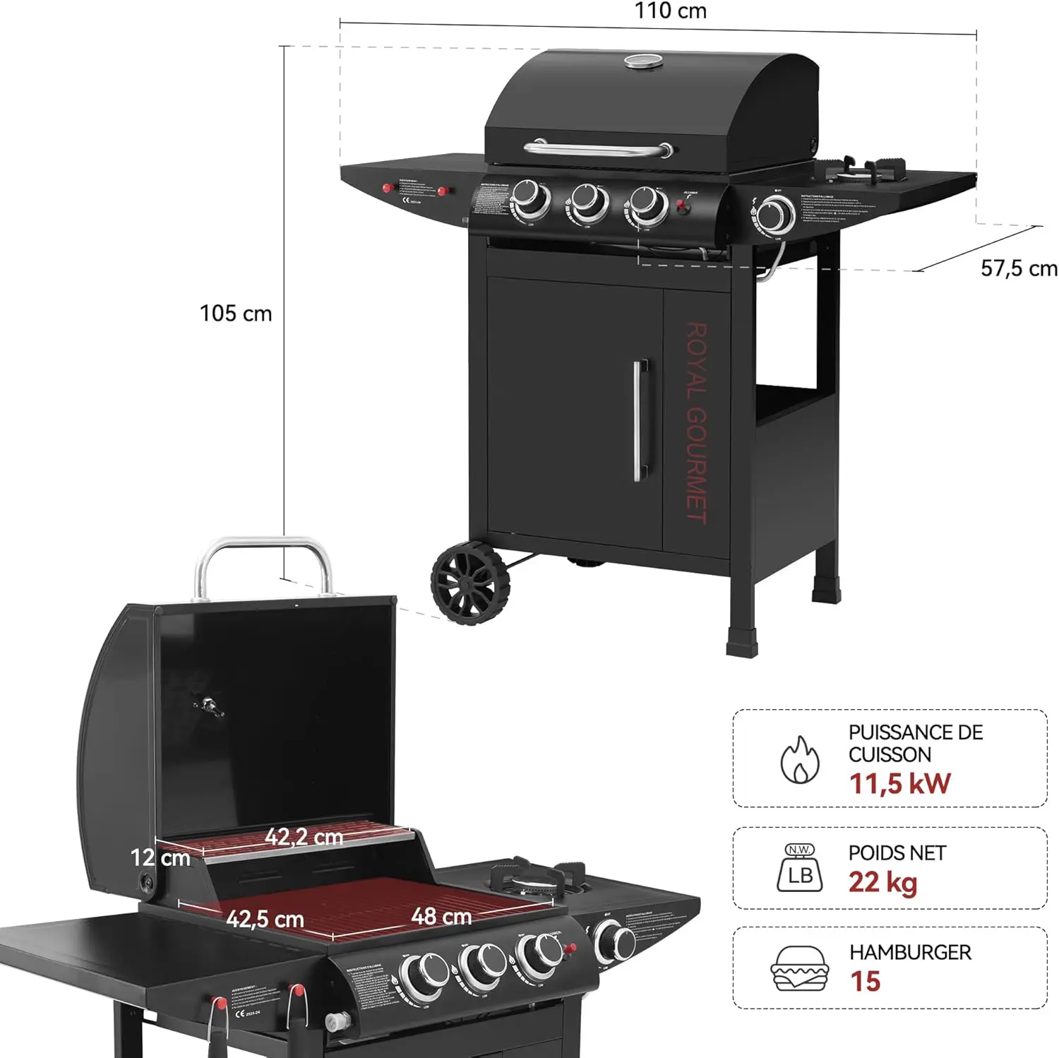 Barbecue à gaz en métal noir 3x3 m vue 3