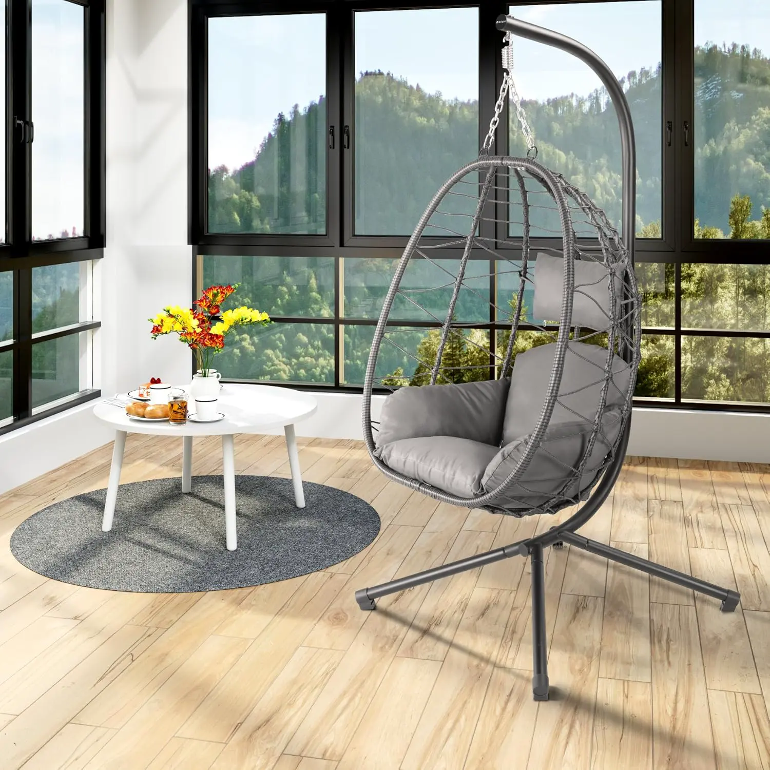 Fauteuils suspendus en métal anthracite vue 2