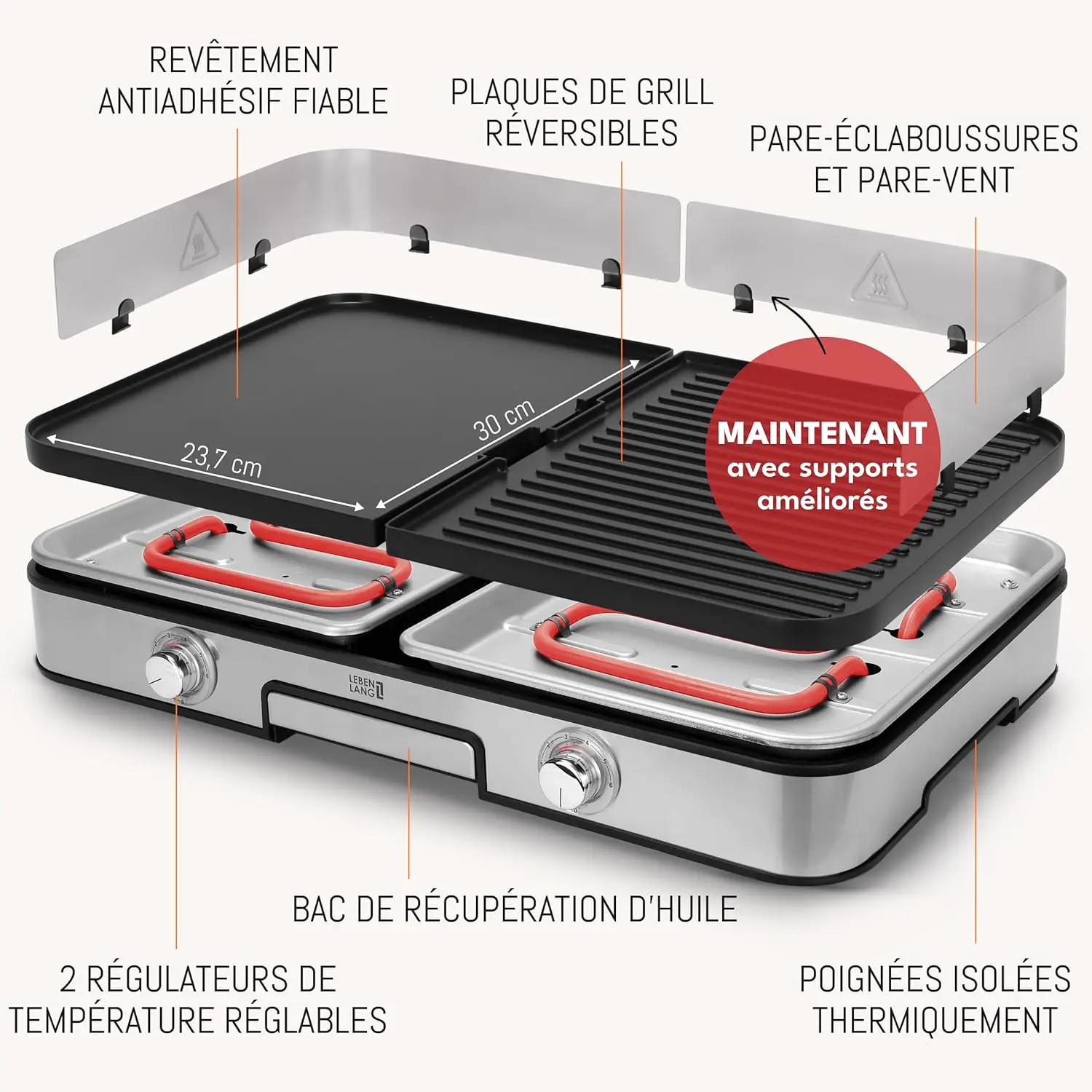Barbecue électrique LEBENLANG 2400W Plancha électrique vue 3