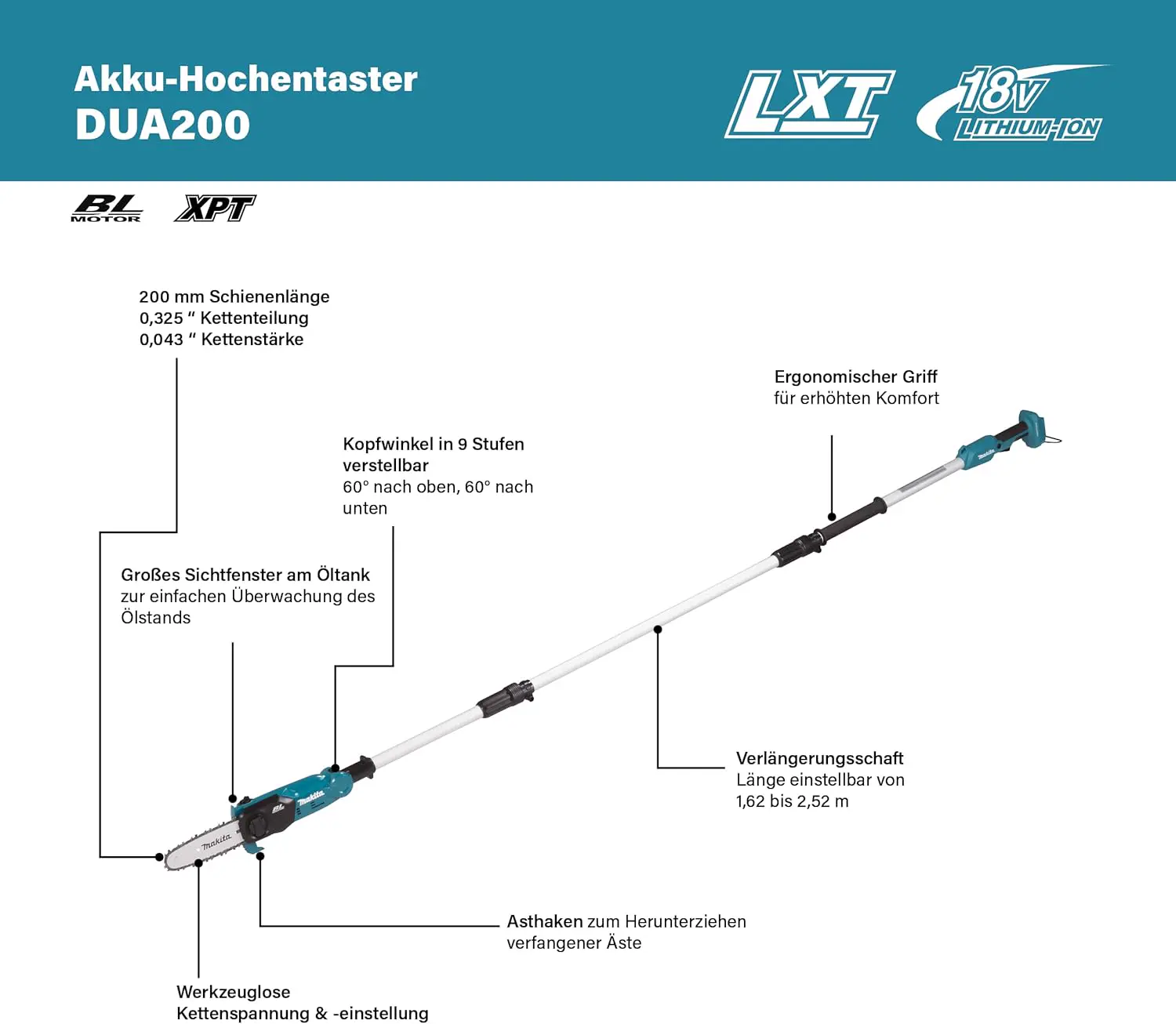 Tronçonneuse électrique Makita DUA200Z 18V Li-ion LXT Scie à p… vue 2