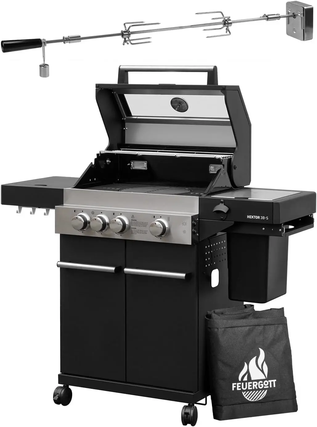 Barbecue à gaz Feuergott Hector 3B-S incl. broche rotative et housse