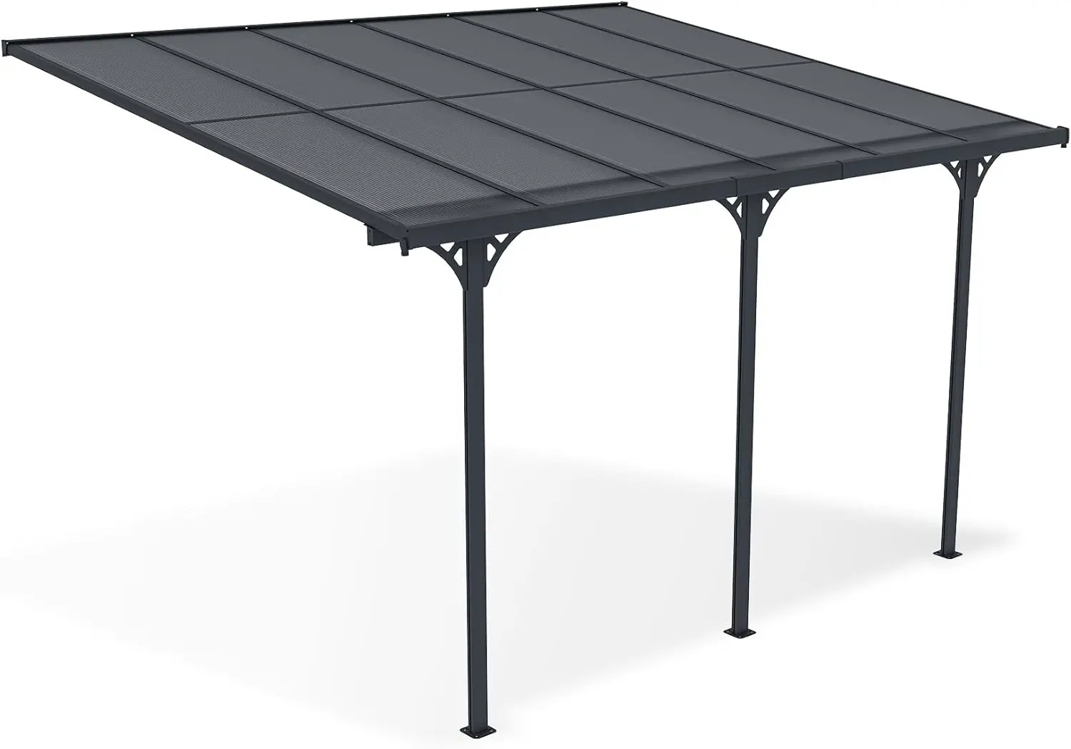 Pergola en aluminium gris 3,7x3 m adossée vue 3