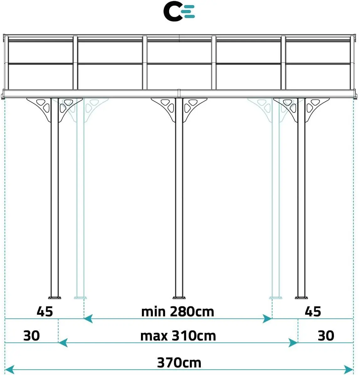Pergola en aluminium gris 3,7x3 m adossée vue 7