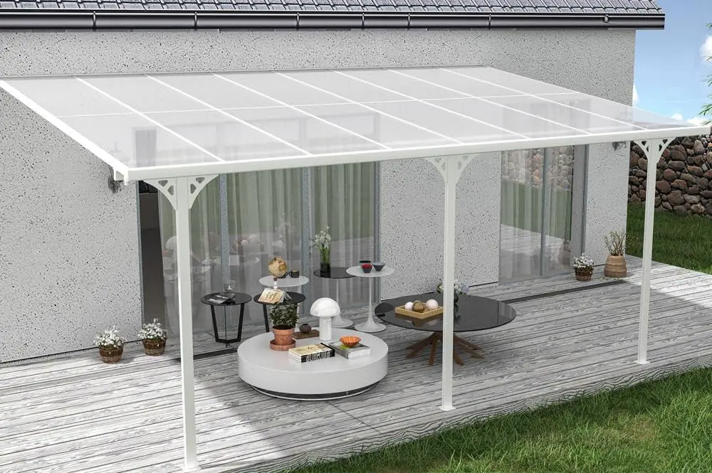 Pergola en aluminium blanc 5x3 m adossée vue 5