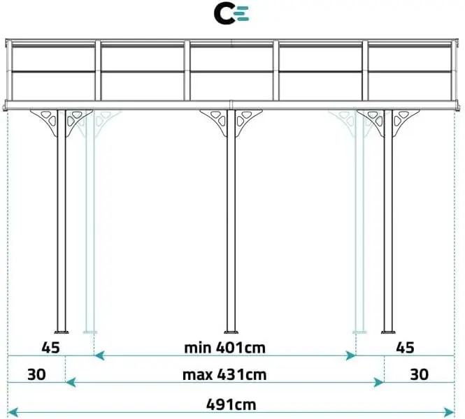 Pergola en aluminium blanc 5x3 m adossée vue 9