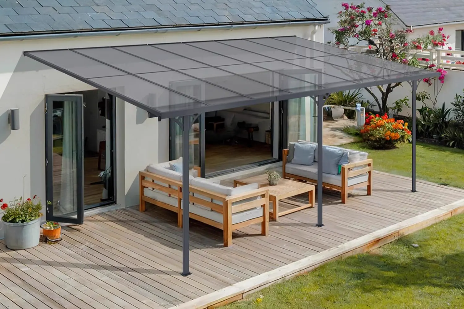 CAZEBOO Carport Pergola Adossée Aluminium KLEO 495x300 cm 5x3 m 15 m²