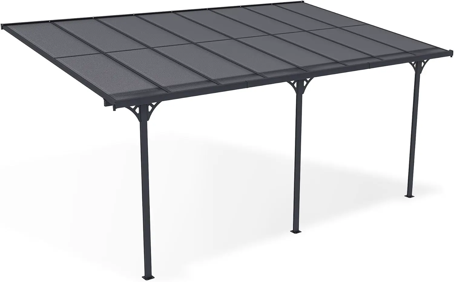Pergola en aluminium gris 5x3 m adossée vue 3