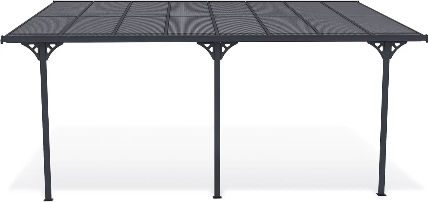 Pergola en aluminium gris 5x3 m adossée vue 4