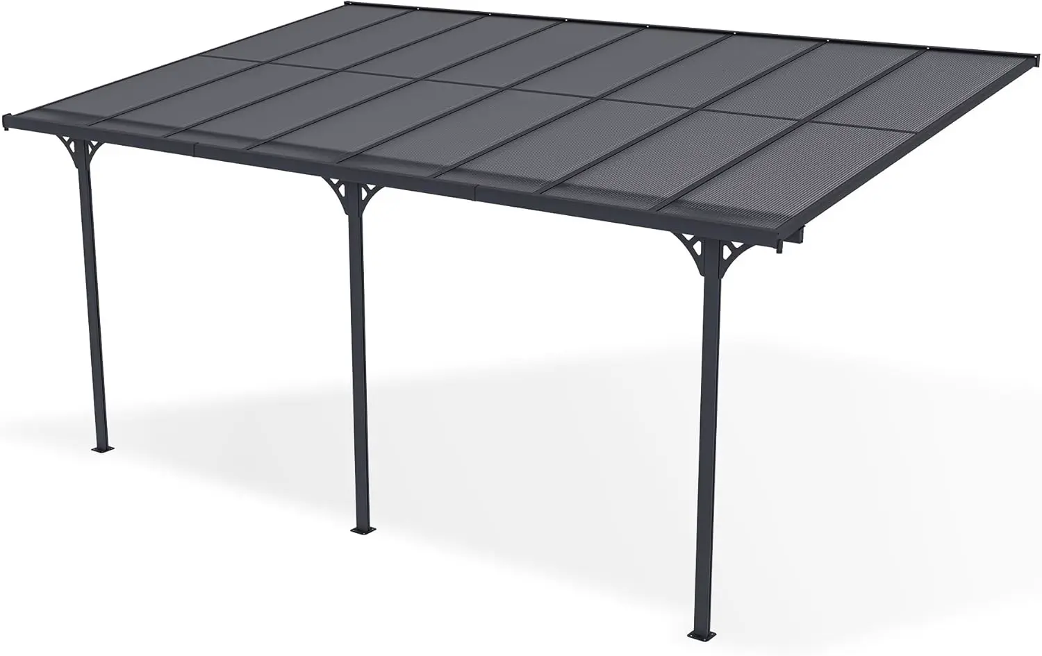 Pergola en aluminium gris 5x3 m adossée vue 5