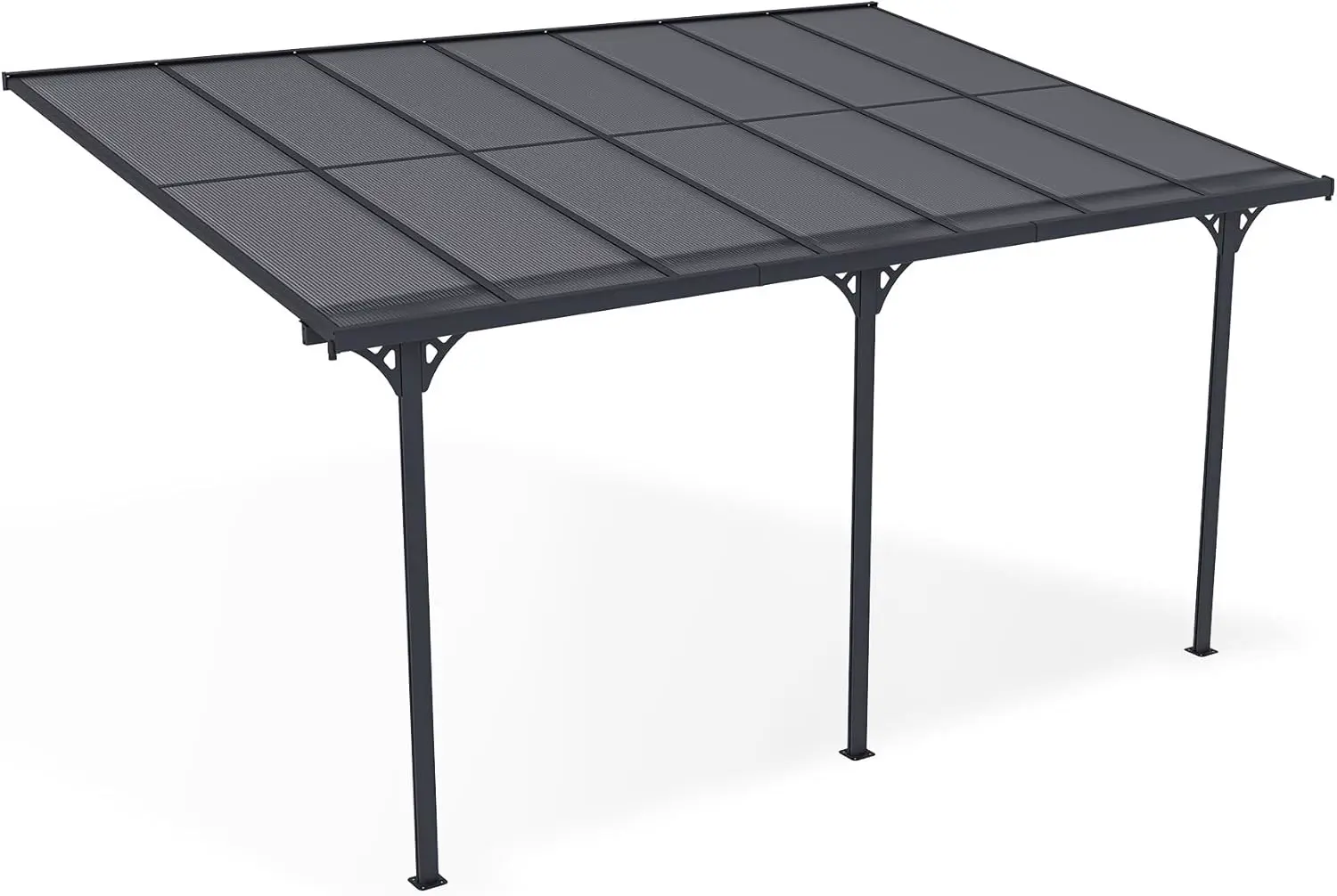 Pergola en aluminium gris 4,5x3 m adossée vue 3
