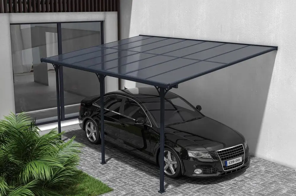 Pergola en aluminium gris 4,5x3 m adossée vue 9