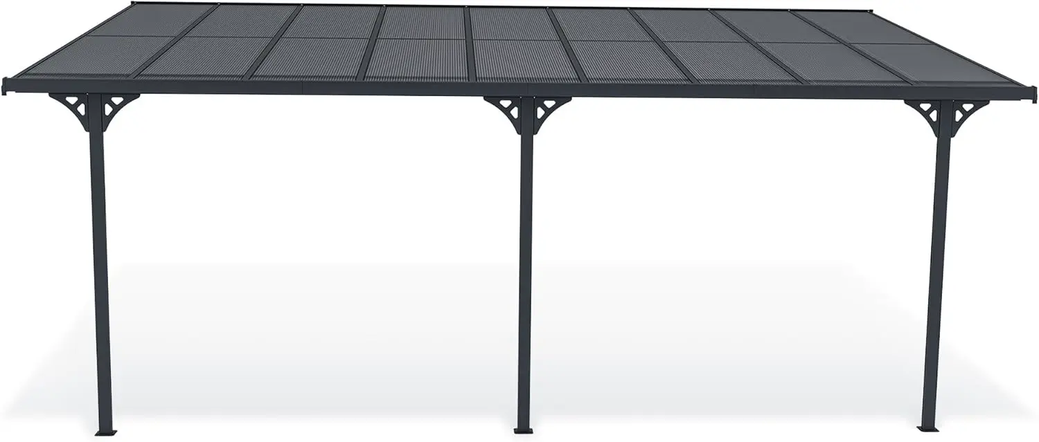 Pergola en aluminium gris 5,5x3 m adossée vue 3