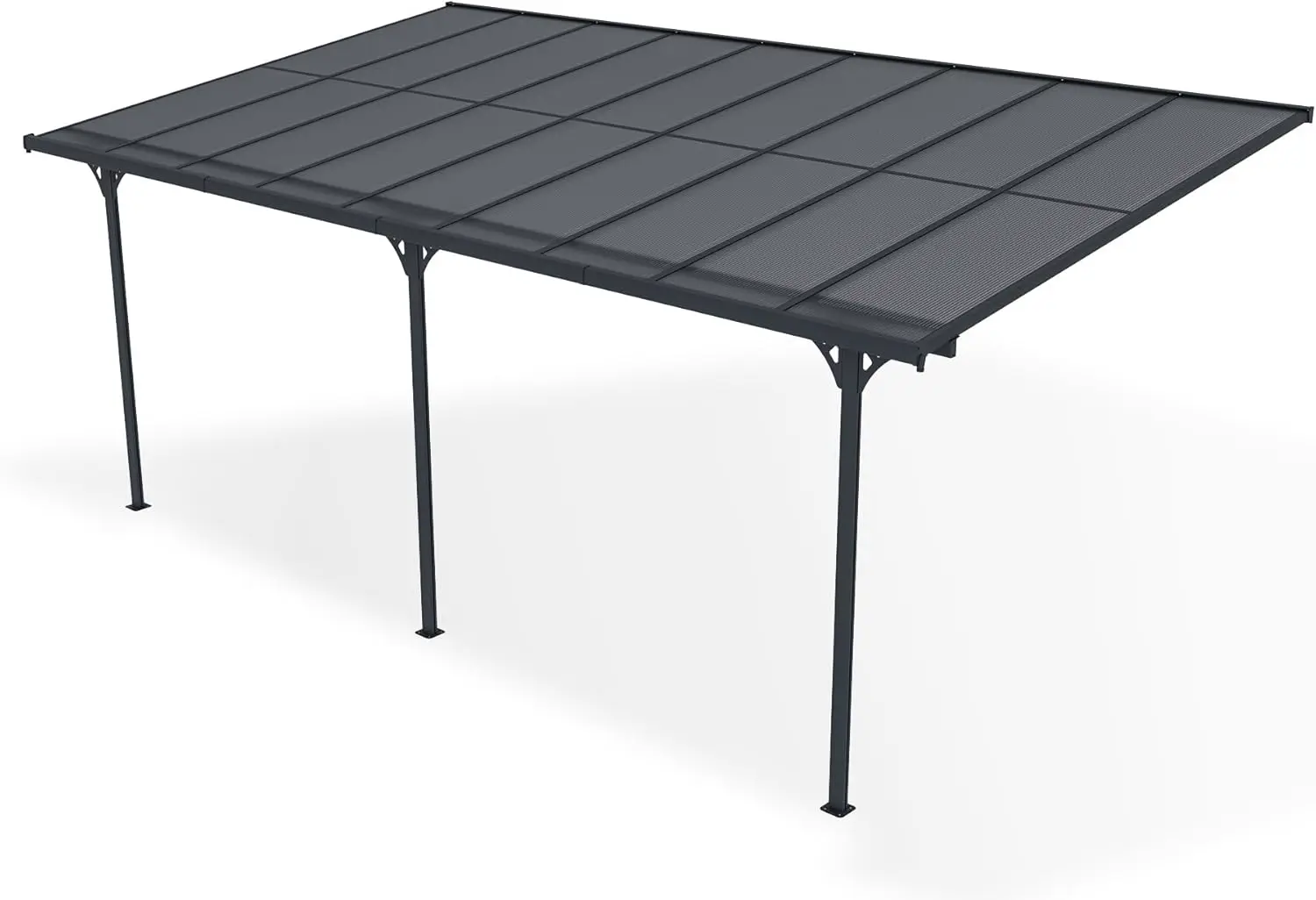 Pergola en aluminium gris 5,5x3 m adossée vue 4
