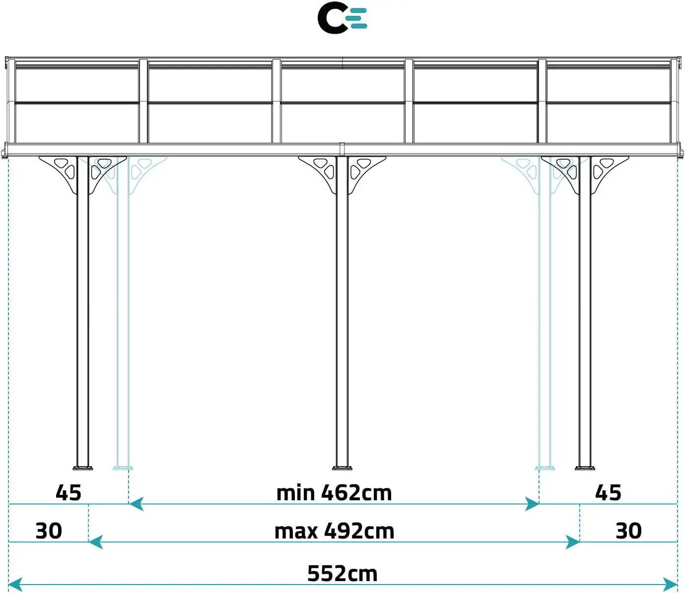 Pergola en aluminium gris 5,5x3 m adossée vue 9