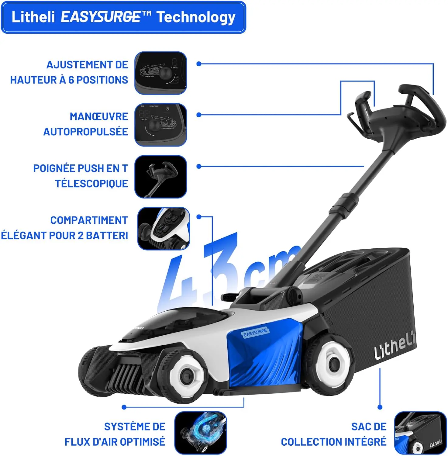 Tondeuse autoportée Litheli Easysurge Tondeuse à Gazon sans Fi… vue 2