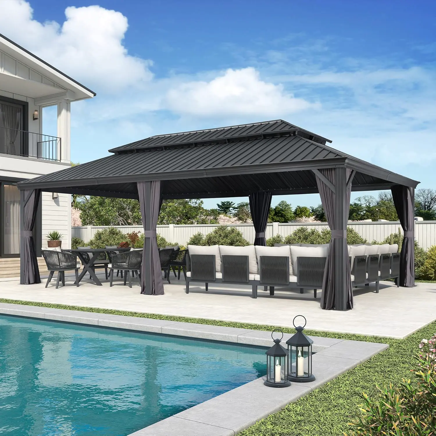 Pergola en aluminium gris 7,32x4,25 m vue 2