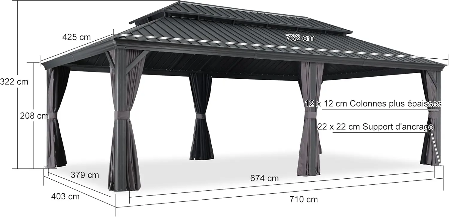 Pergola en aluminium gris 7,32x4,25 m vue 4