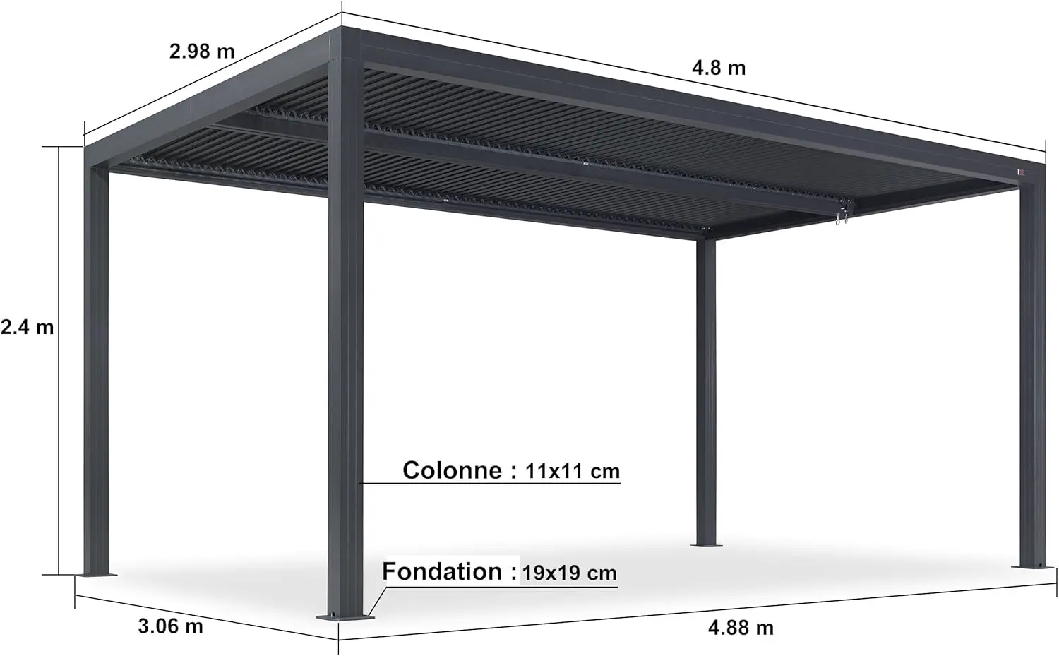 Pergola en aluminium gris 4,8x3 m vue 6