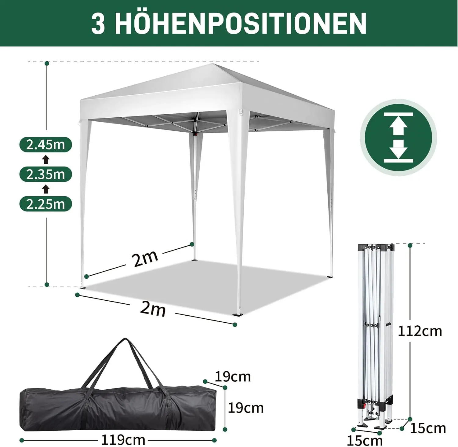Tonnelle en métal blanc 2x2 m vue 3
