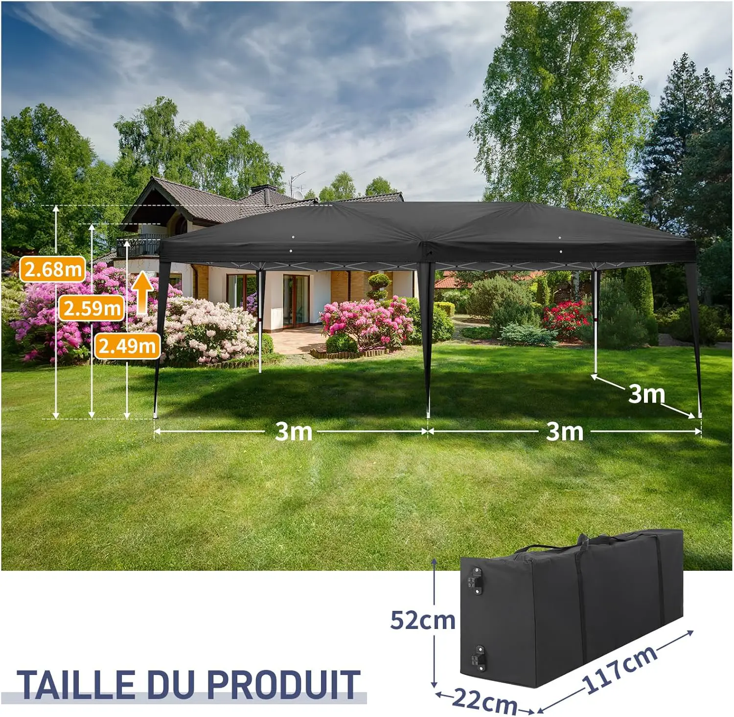 Tonnelle en métal noir 3x6 m vue 2