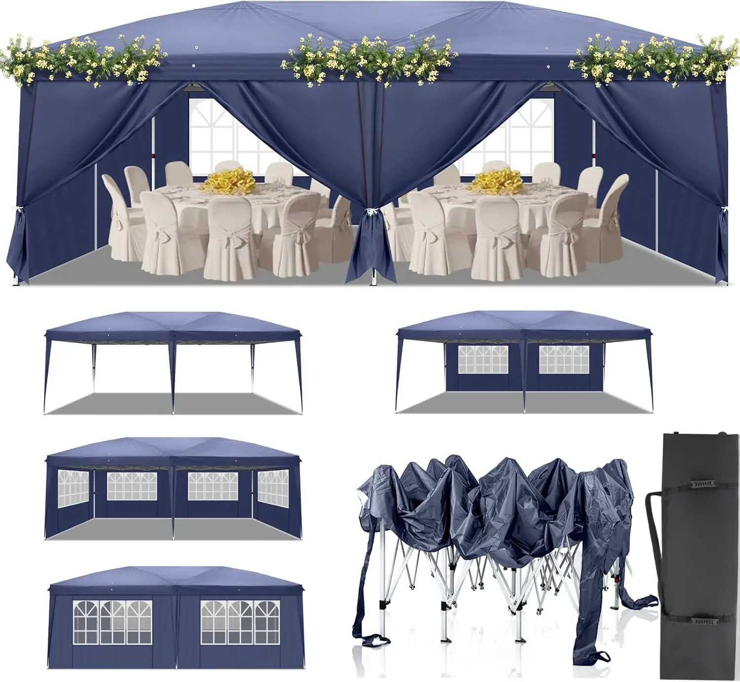 LEADZM 3 x 6 m Tonnelle de Jardin Pliable,Pop-up,Réglable
