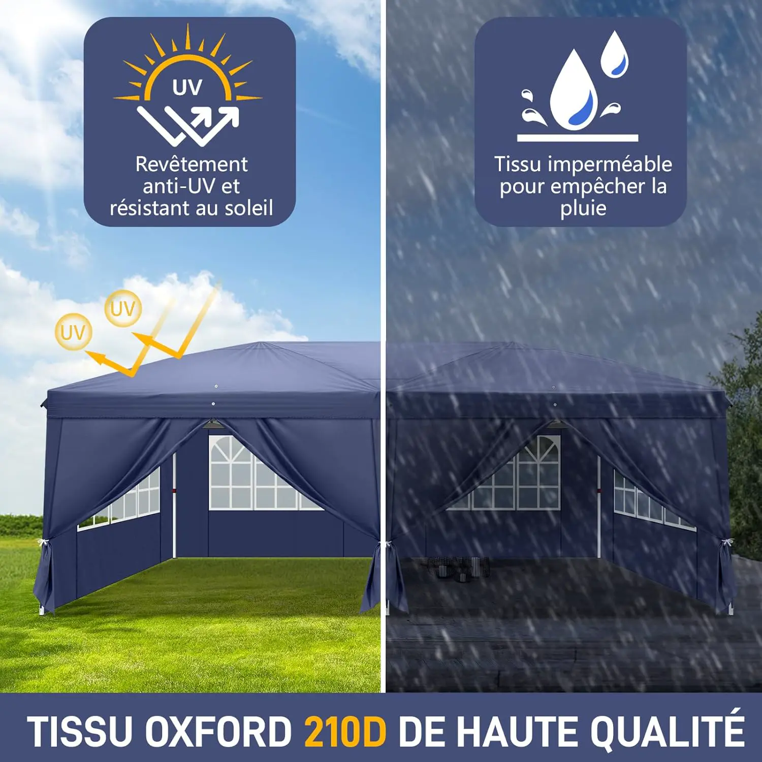 Tonnelle en métal bleu 3x6 m vue 2