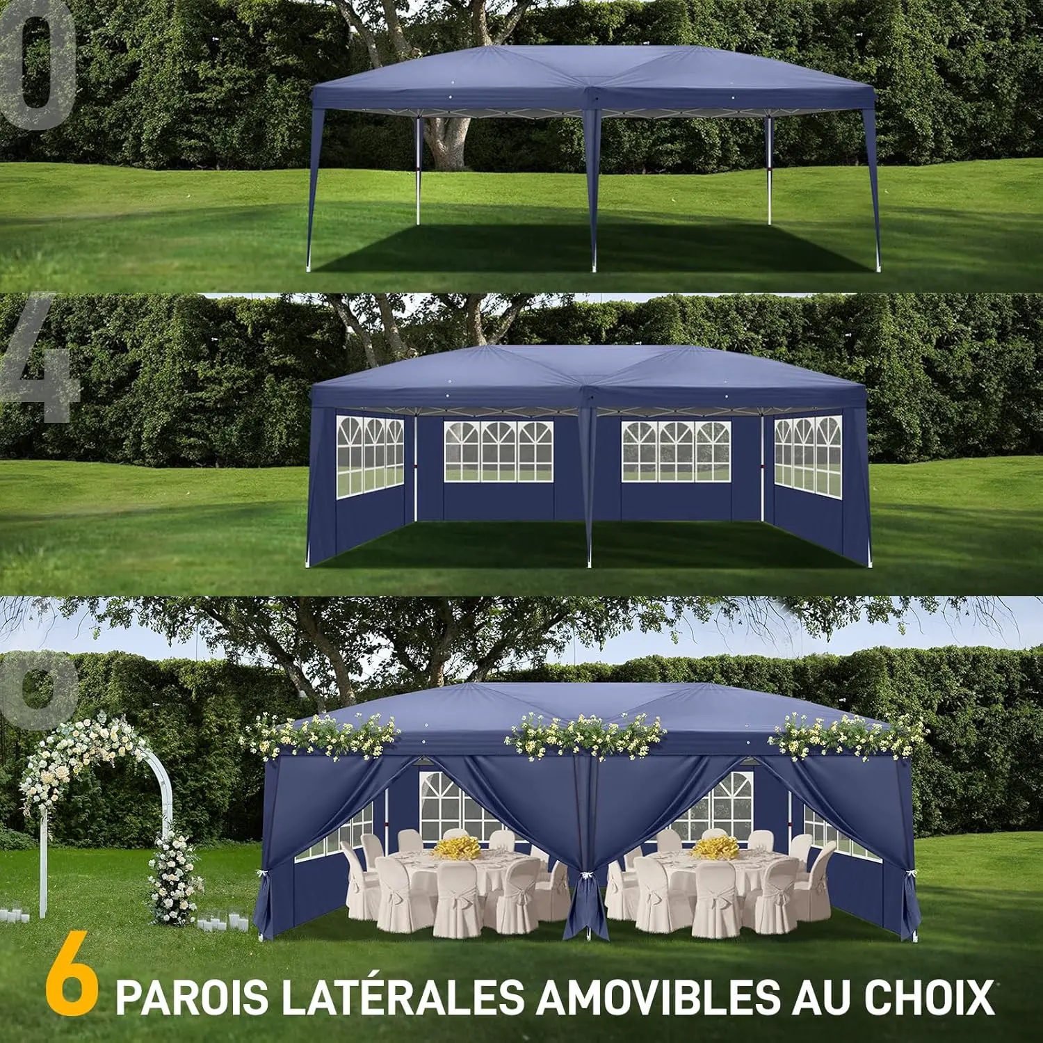 Tonnelle en métal bleu 3x6 m vue 3