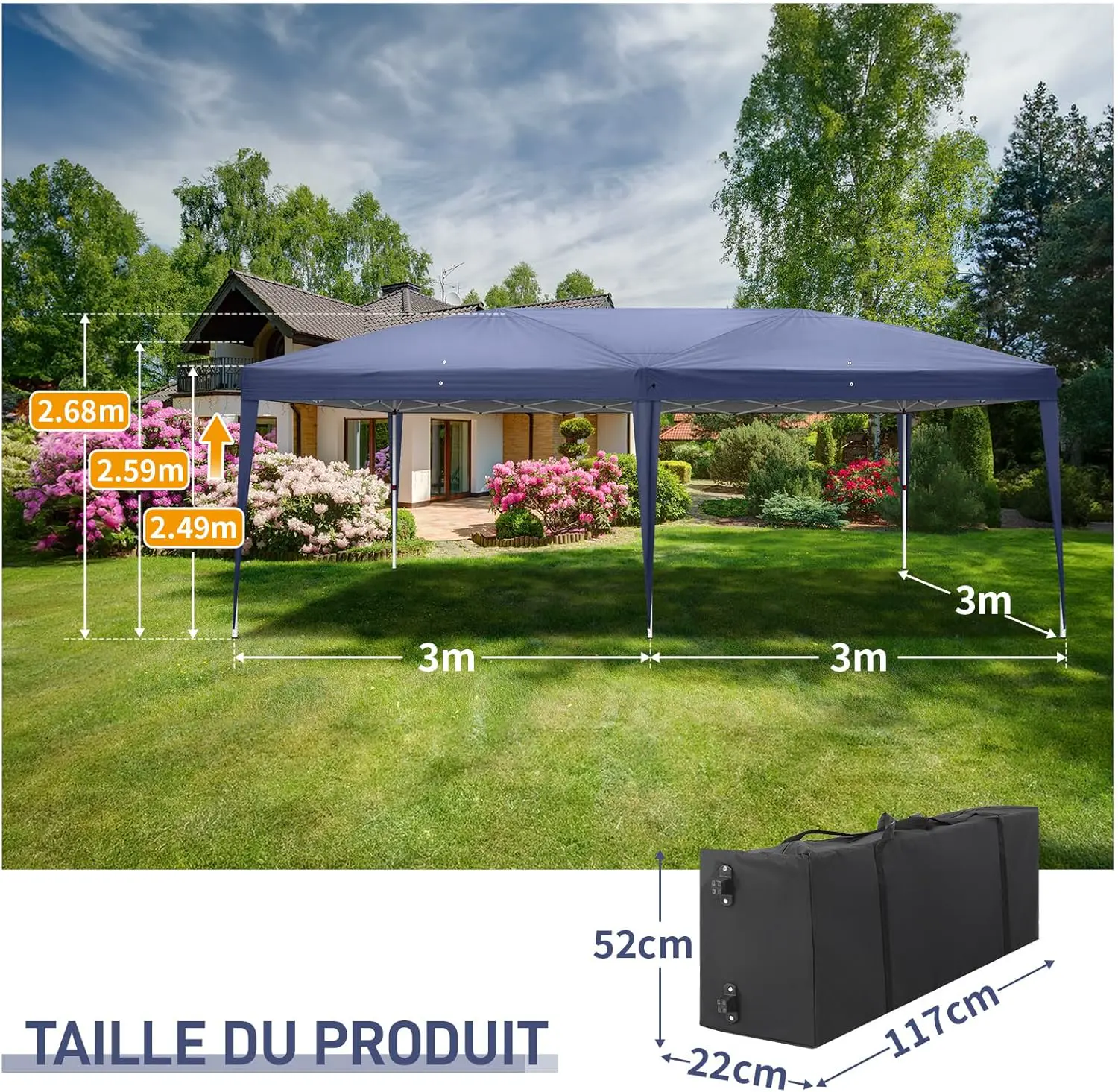 Tonnelle en métal bleu 3x6 m vue 7