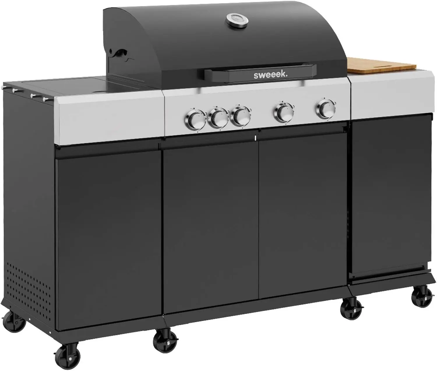 sweeek - Barbecue gaz 4 brûleurs + 1 feu latéral MAXIM noir. Acier.