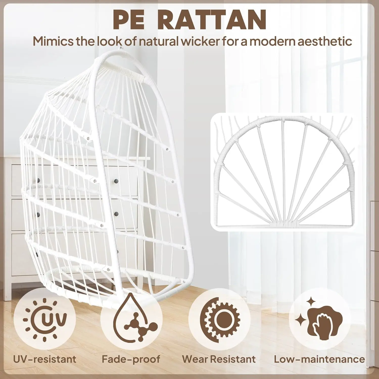 Fauteuils suspendus en rotin blanc vue 5