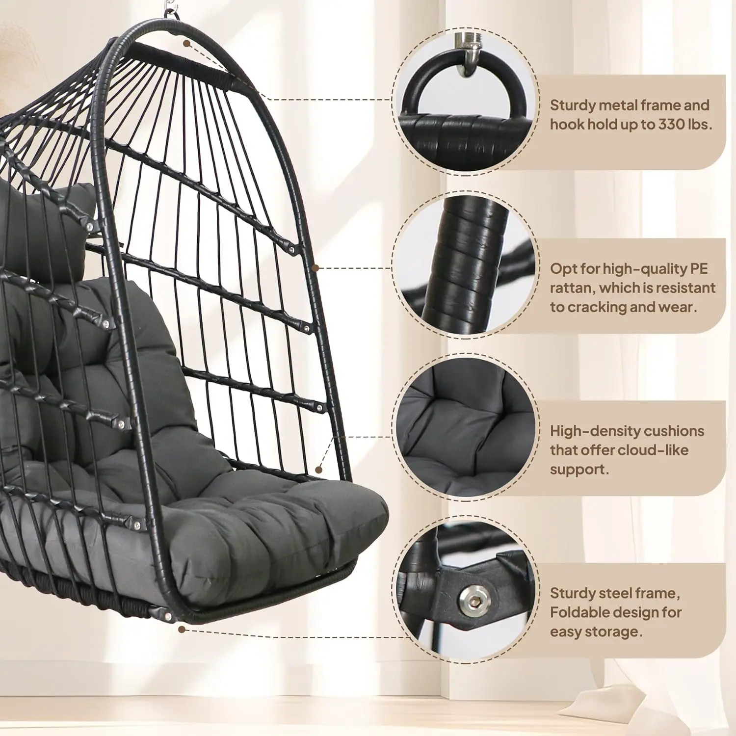 Fauteuils suspendus en rotin noir vue 4