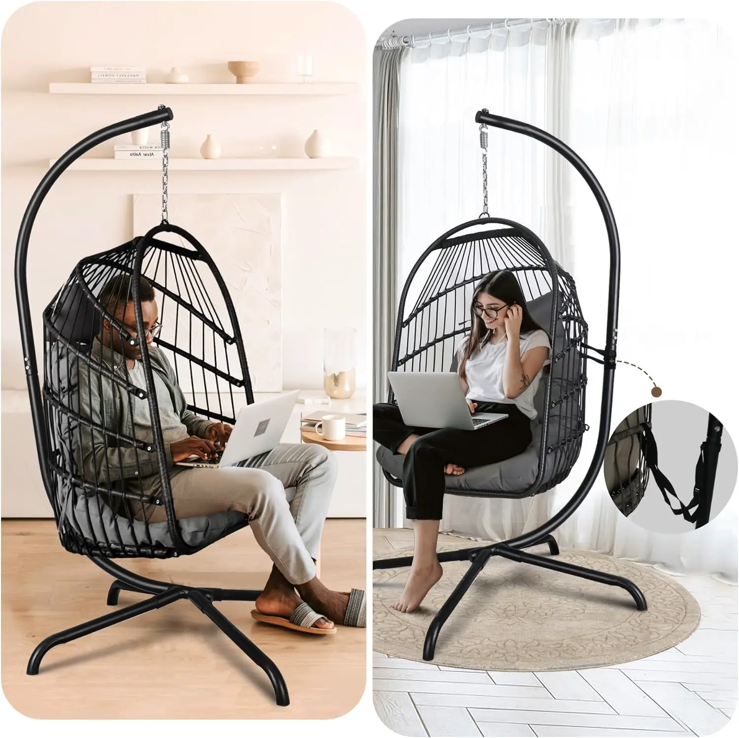 Fauteuils suspendus en rotin noir vue 6