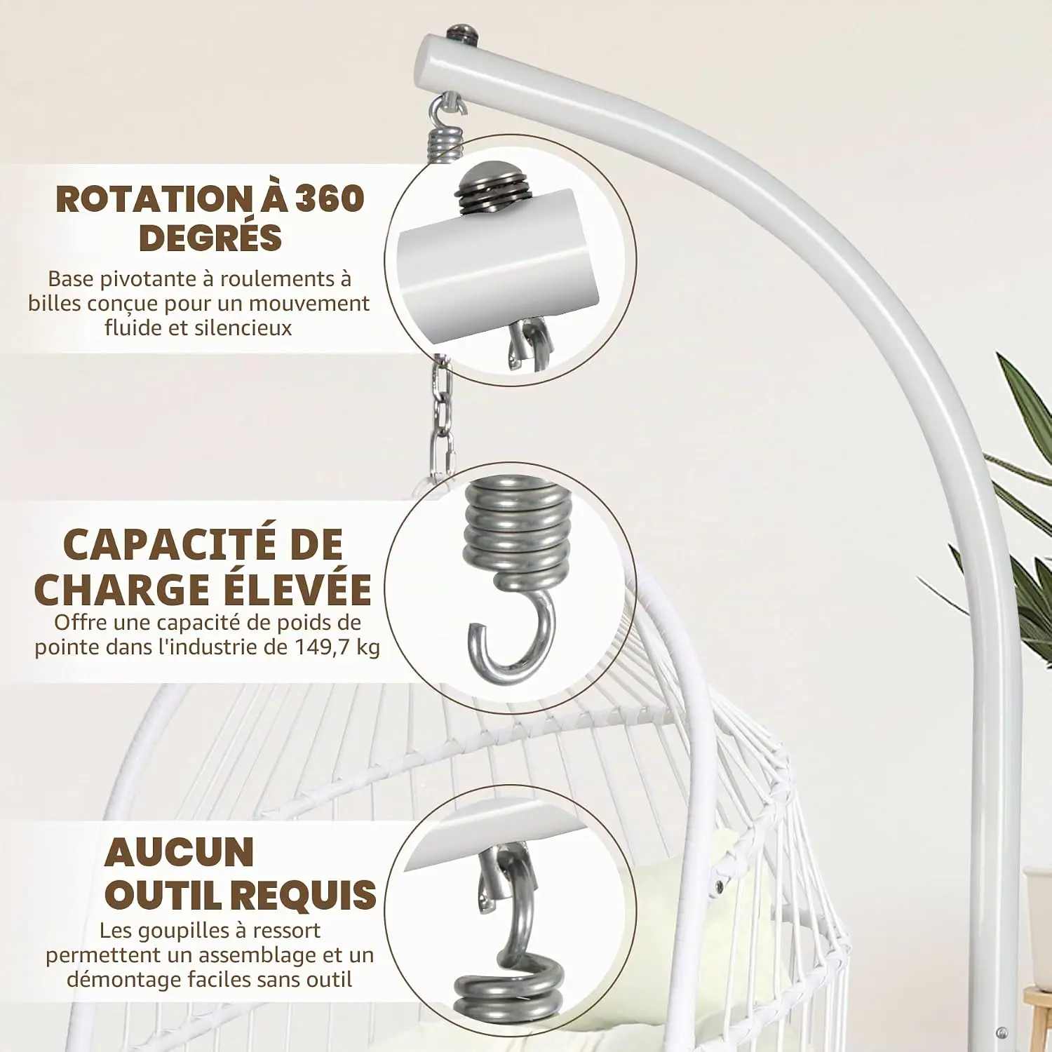 Fauteuils suspendus en rotin blanc vue 3