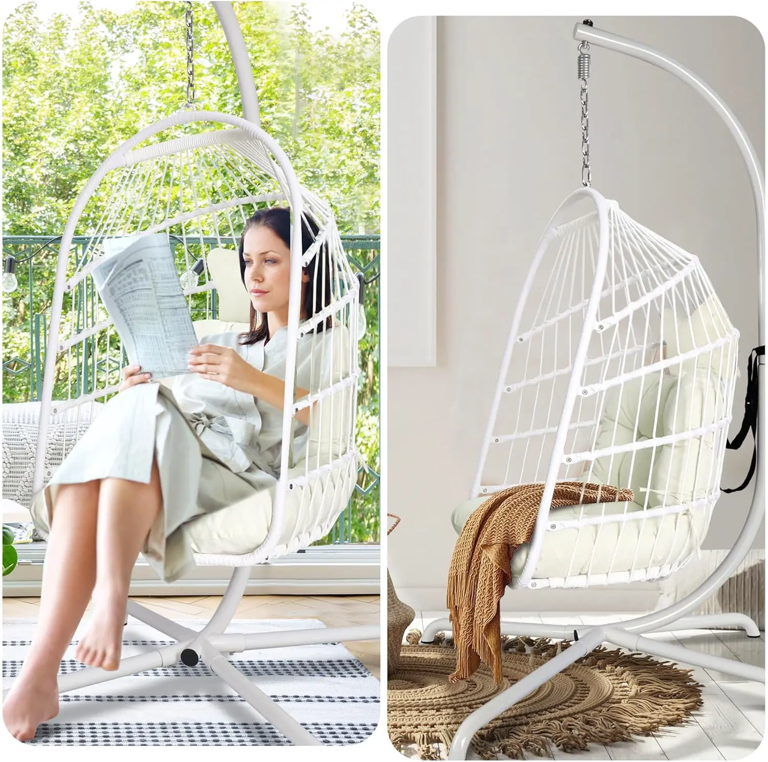 Fauteuils suspendus en rotin blanc vue 6