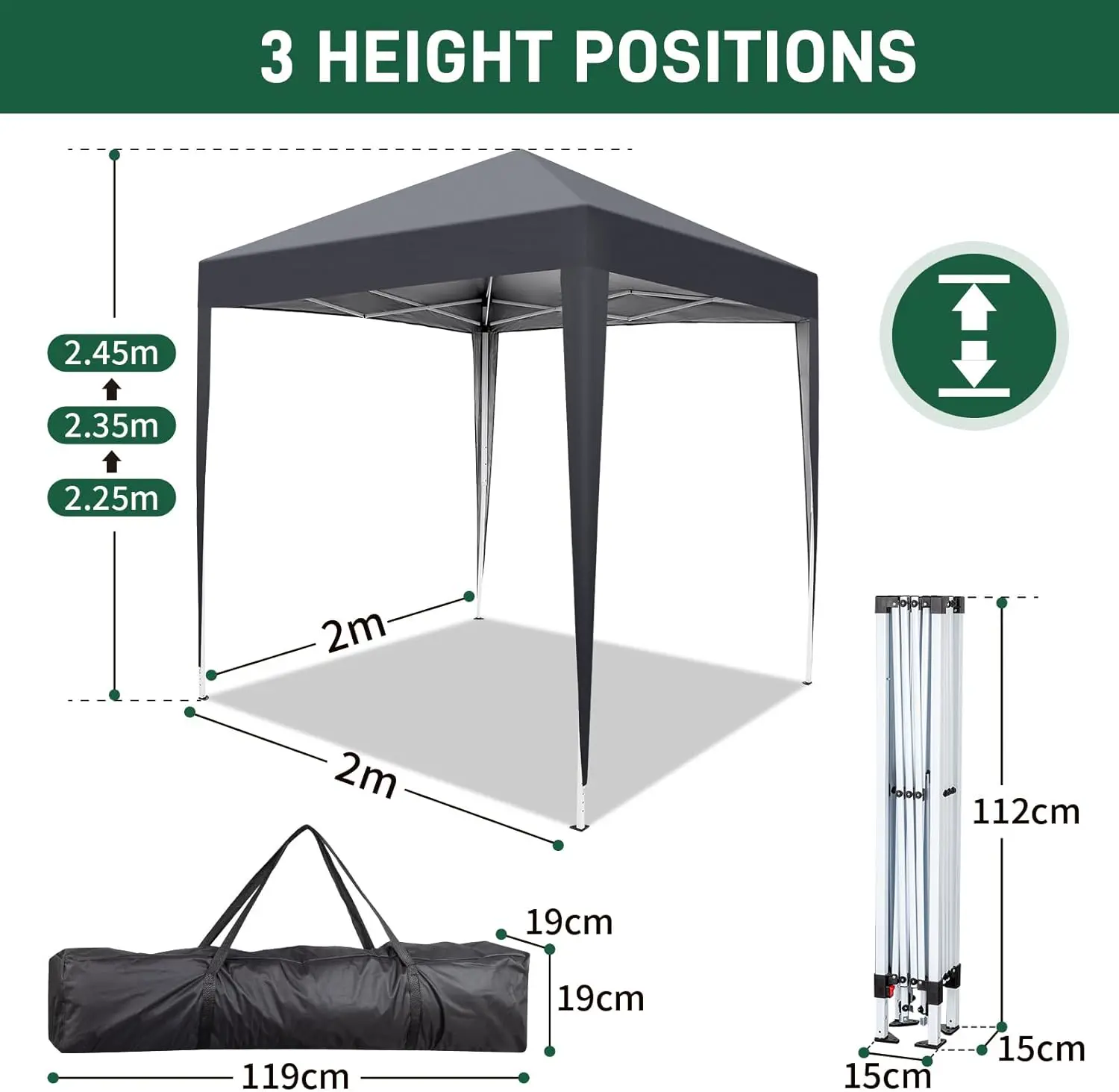 Tonnelle en métal gris 2x2 m vue 7