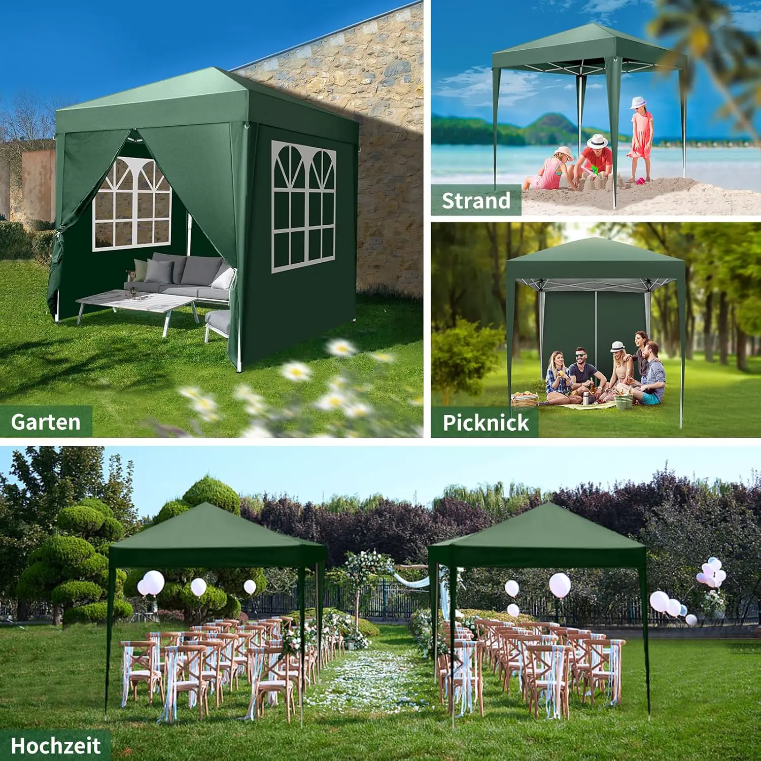 Tonnelle en métal vert 2x2 m vue 2