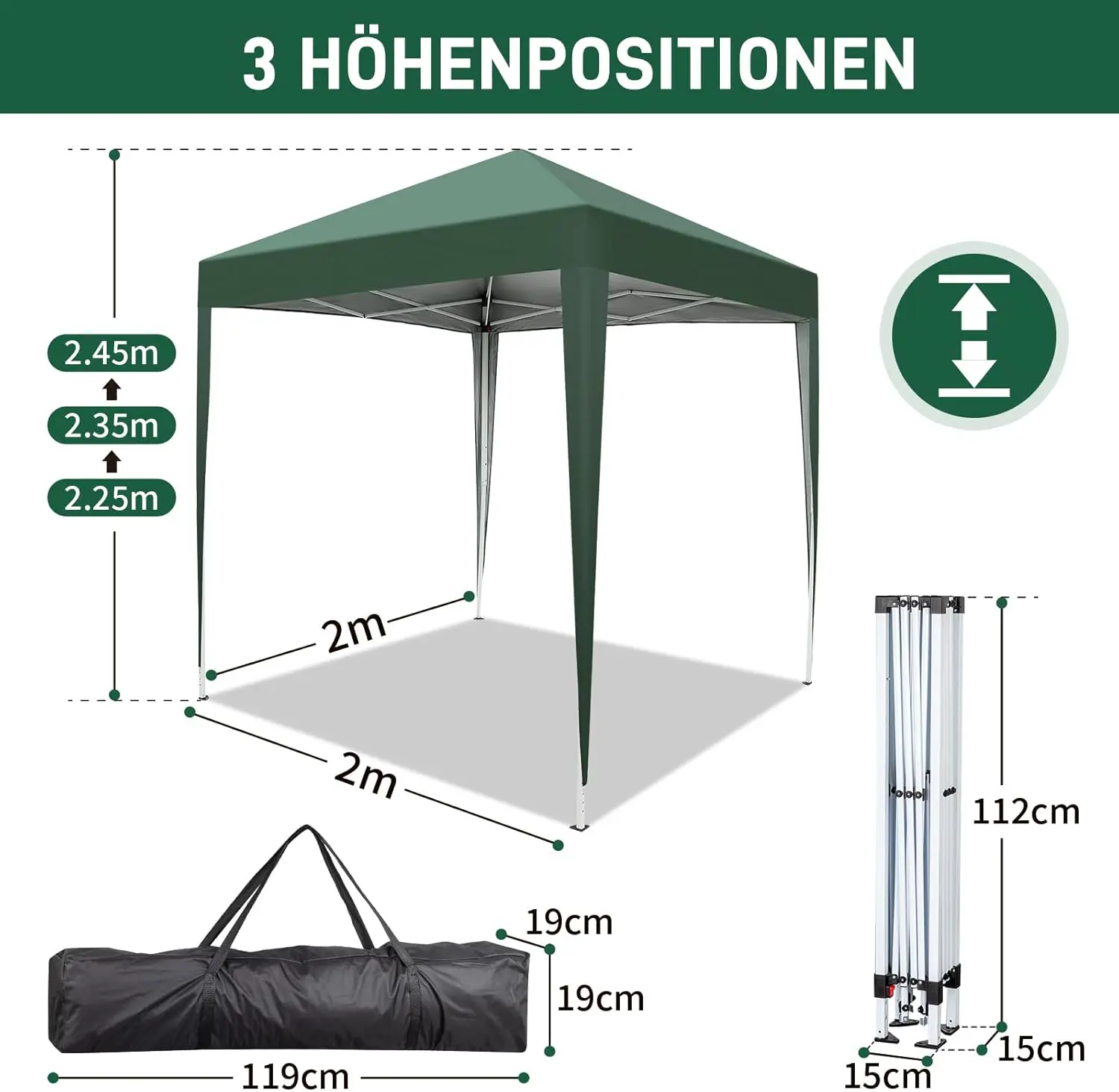 Tonnelle en métal vert 2x2 m vue 8