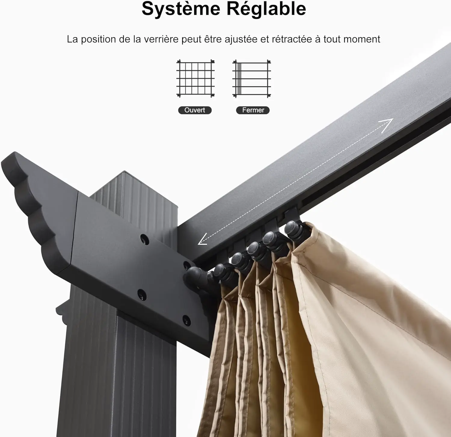 Pergola en aluminium kaki 5,5x3,5 m vue 8