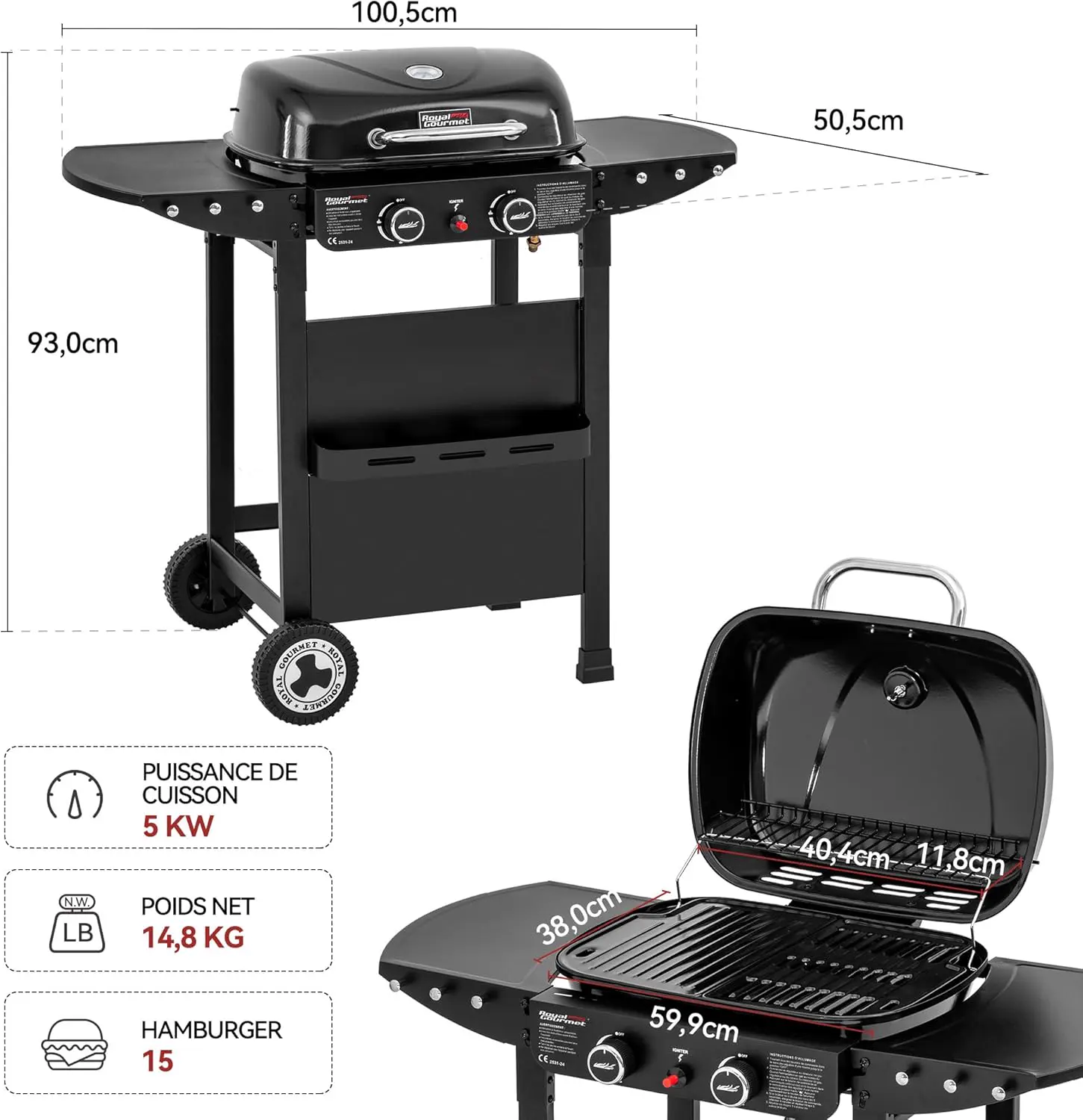 Barbecue à gaz en métal noir 23,5 m² vue 3