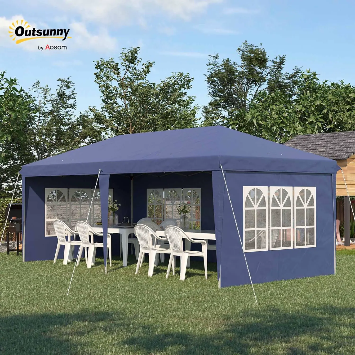 Tonnelle en métal bleu 3x6 m vue 2