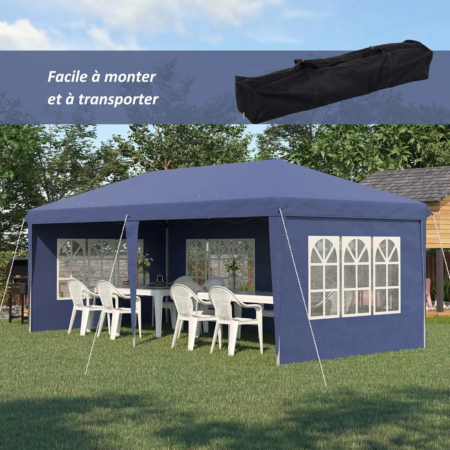 Tonnelle en métal bleu 3x6 m vue 3