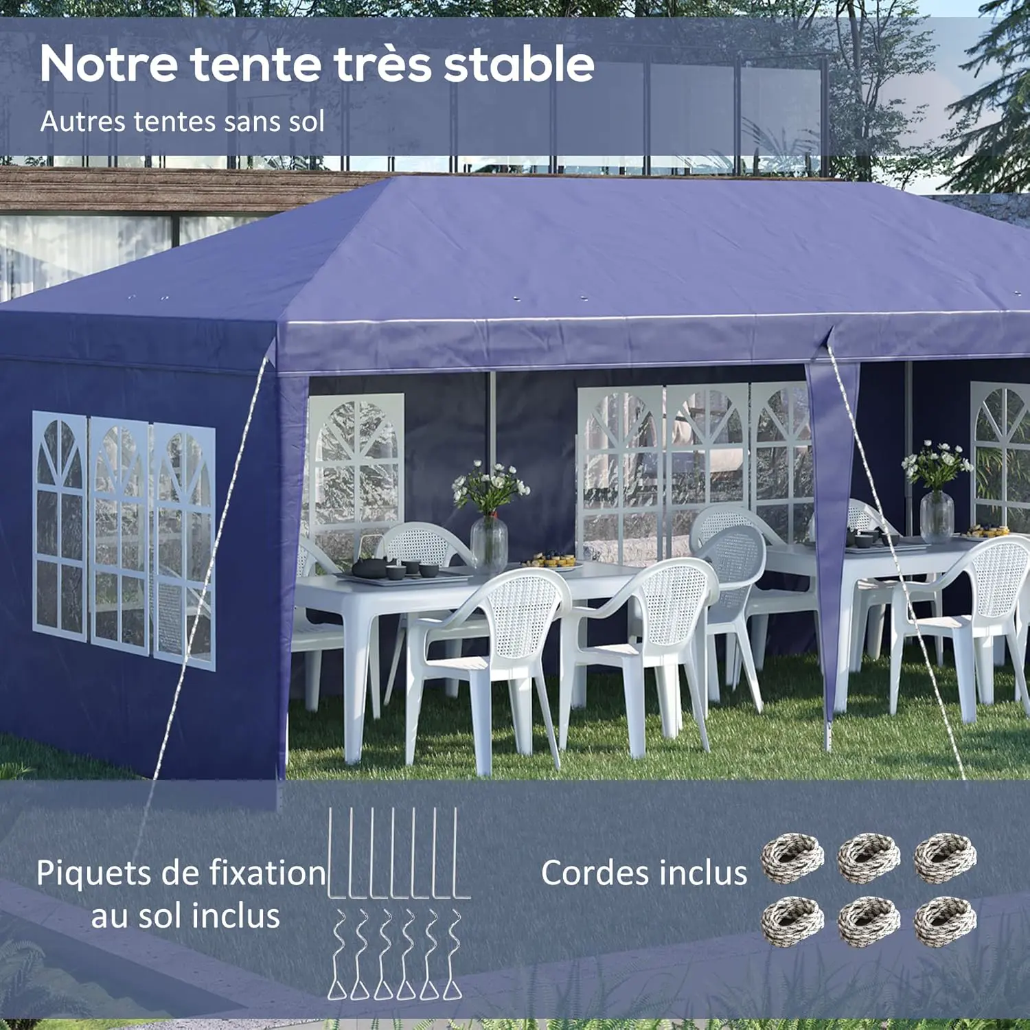 Tonnelle en métal bleu 3x6 m vue 4