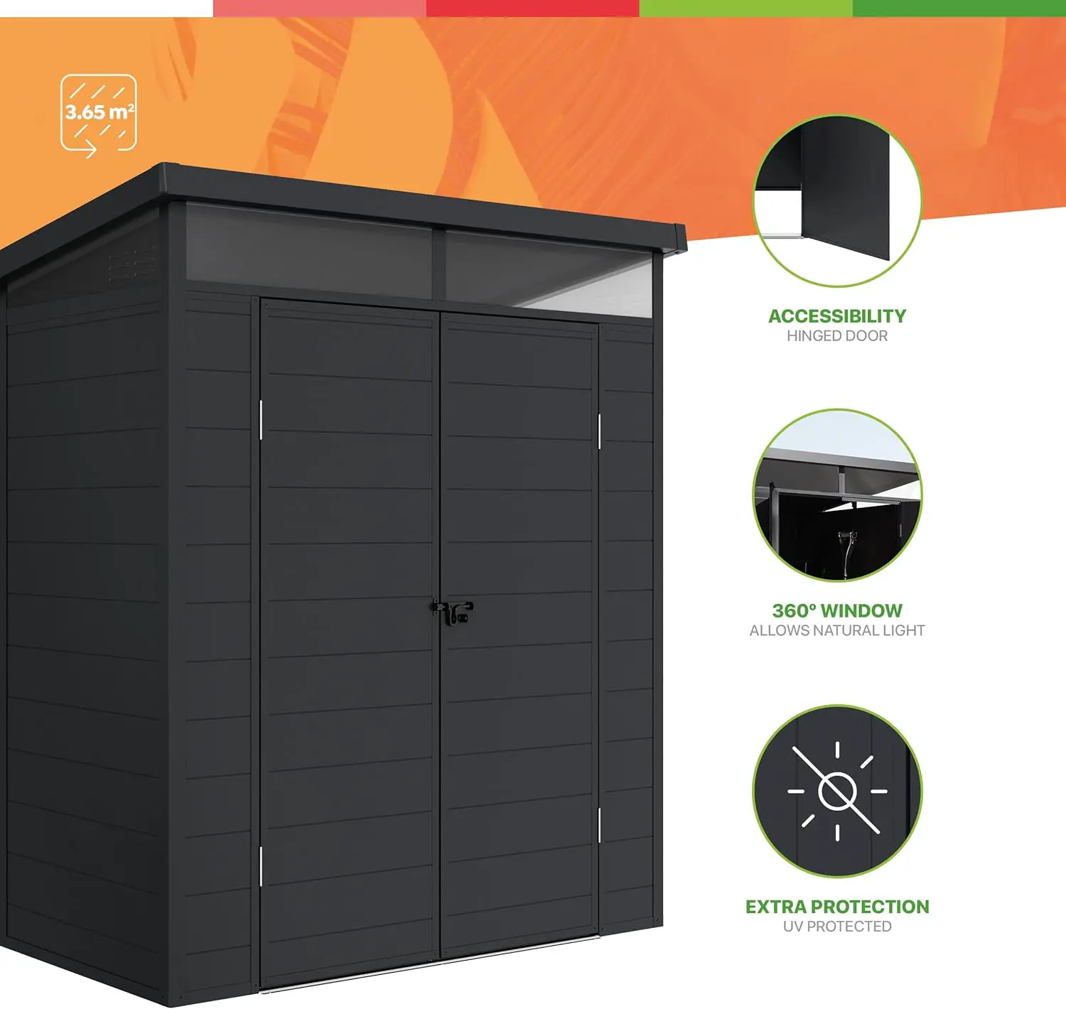 Abri de jardin en résine ou composite en résine anthracite 3,7 m² vue 9