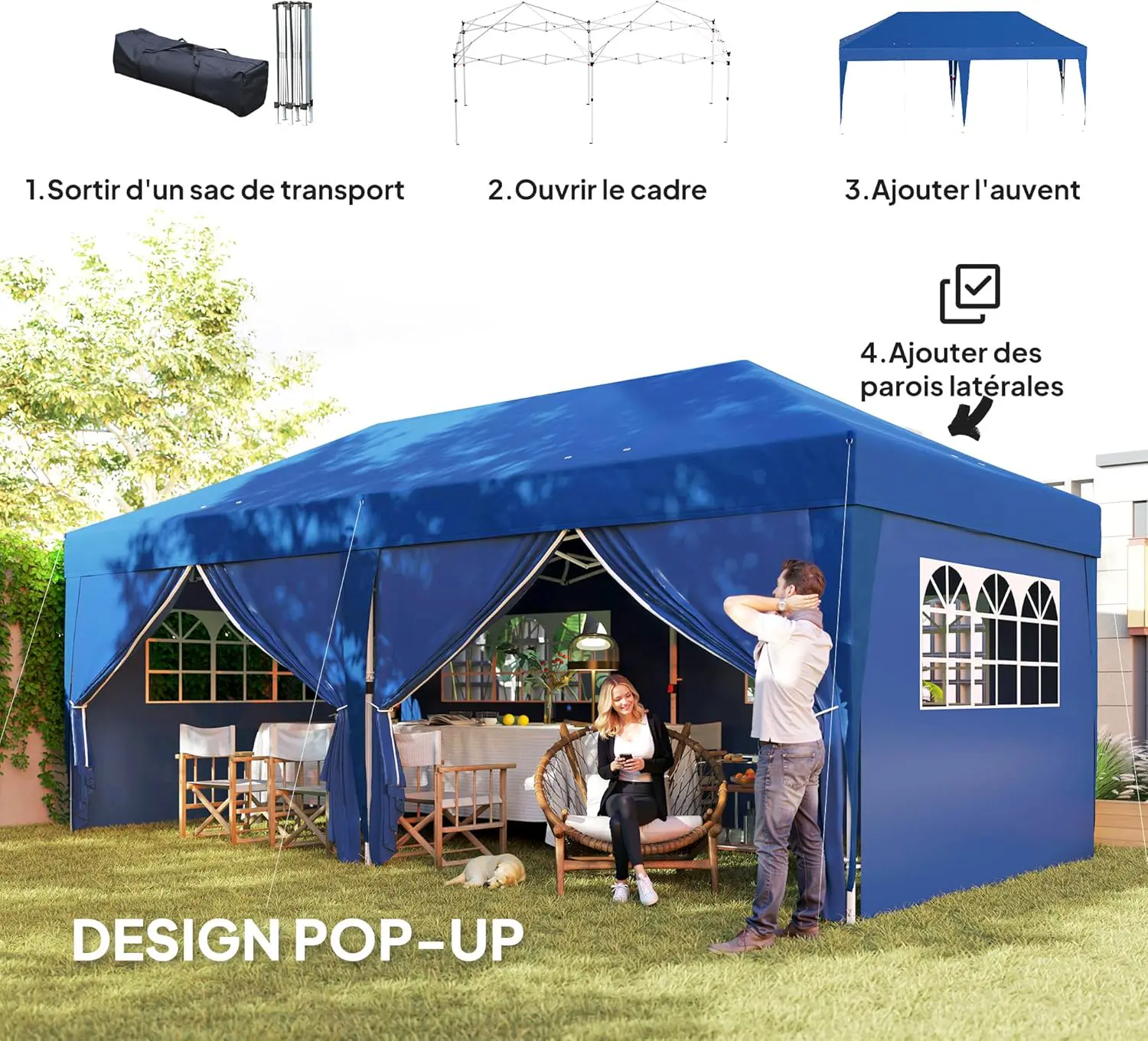 Tonnelle en métal bleu 3x6 m vue 3