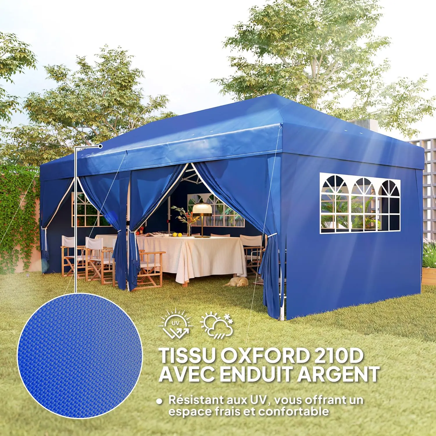Tonnelle en métal bleu 3x6 m vue 4