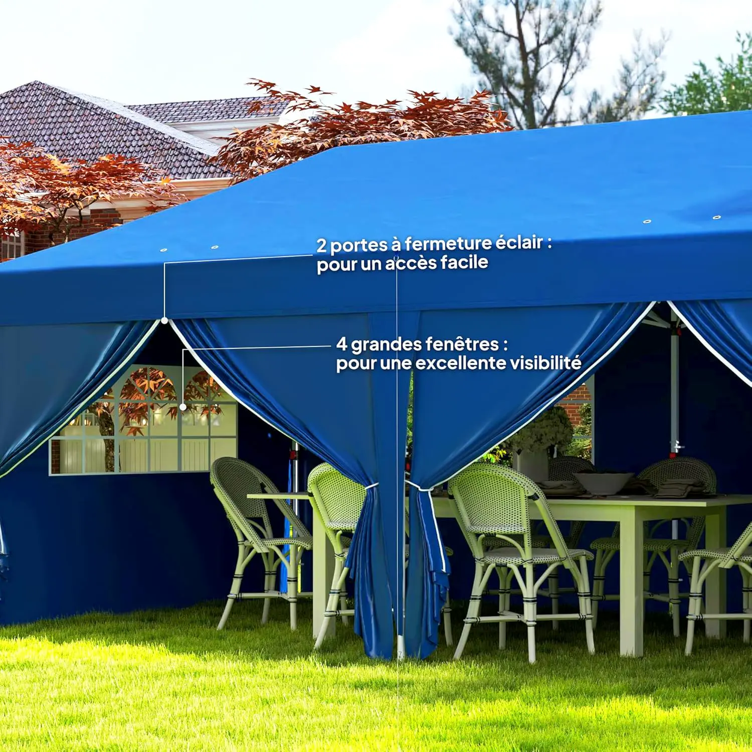 Tonnelle en métal bleu 3x6 m vue 6